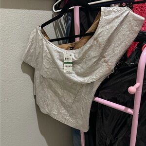 INC International Concepts Metallic Silver Blouse